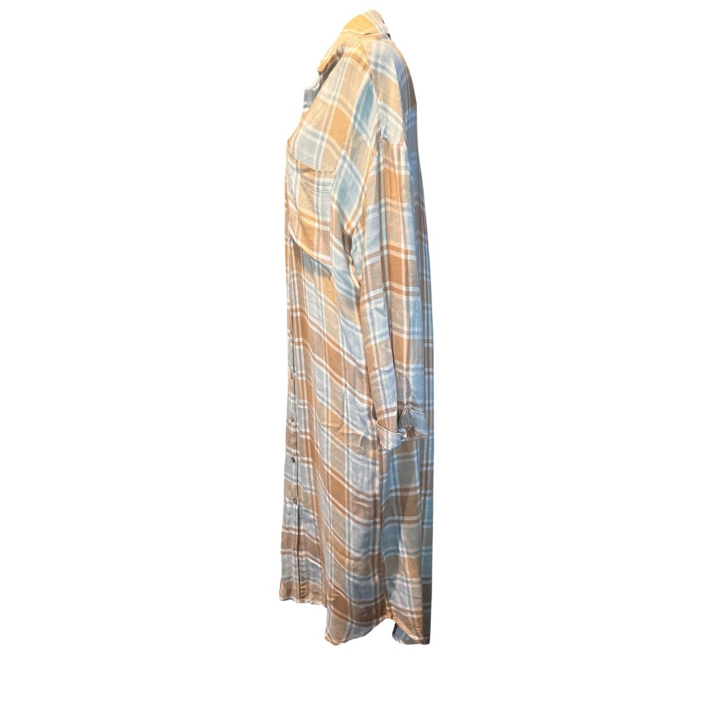 Show Me Your Mumu Womens XS Plaid Maxi Shirt Dress Blue Tan Button Down Duster - Picture 8 of 10